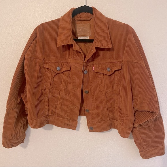Levi's Cropped Corduroy Trucker Jacket Small Rust Burnt Orange - Picture 4 of 14